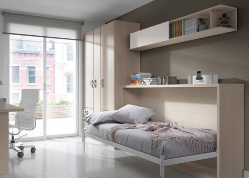 Dormitorio con cama abatible de la colección Niu