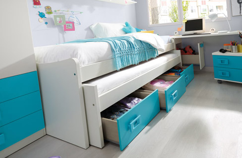Soluciones de almacenaje para dormitorios infantiles y juveniles. cama nido de la colección Niu