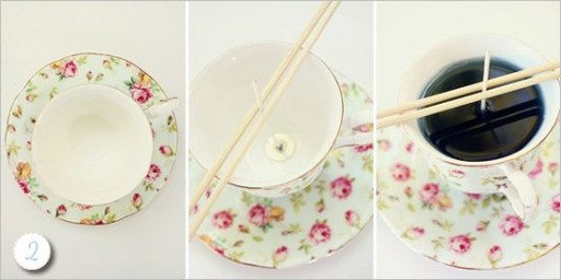 Decorar con velas en tazas vintage