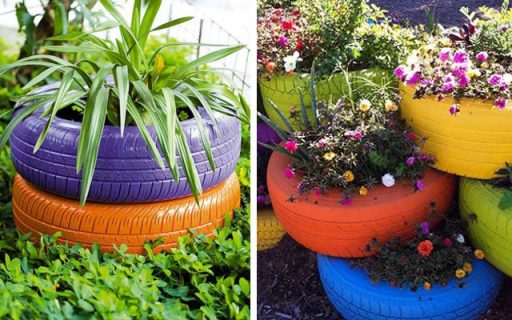 Decorar con neumáticos. Como maceteros en tu jardín