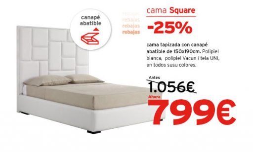 Rebajas de muebles Kibuc. Cama tapizada Square de Kibuc.