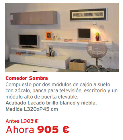 Liquidación de exposiciones de muebles Kibuc. Tienda Galerías Torras, Cardeanyola del Vallés. Comedor Sombra