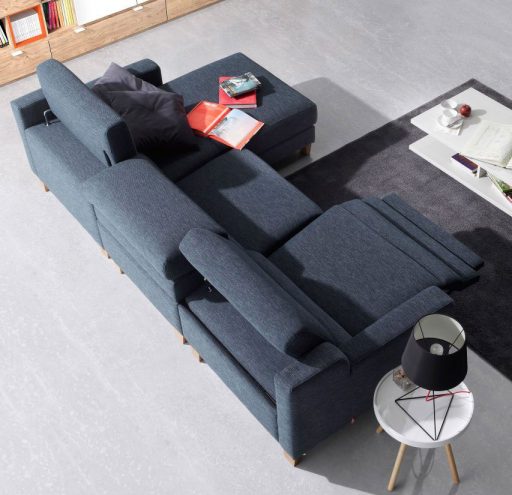 Novedades en sofás y butacas. Sofá Fold de 3 plazas con chaise longue y mecanismos de relax eléctricos