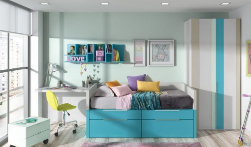 Cómo elegir colores para un dormitorio juvenil. Dormitorio  de la colección Chroma. Color turquesa