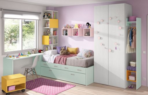 Cómo elegir colores para un dormitorio juvenil. Dormitorio  de la colección Chroma. Color rosa y menta